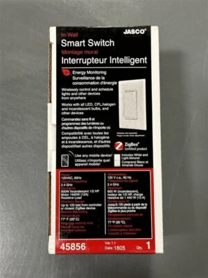 Jasco Zigbee In-Wall Paddle Smart Switch, 45856, White and Lt Almond Faceplates
