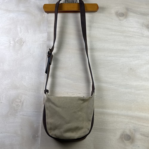 Used LL Bean Canvas & Leather Cross Body Shoulder Bag Brown Adjustable Strap - Picture 9 of 16