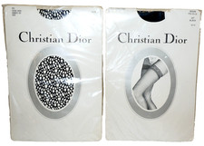 90's Vintage CHRISTIAN DIOR Black Sheer  Ice-Lace Thigh-High Stockings / 1  M