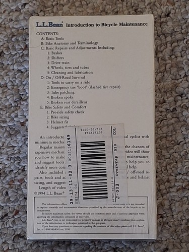 1994 VHS L.L. Bean Introduction Bicycle Maintenance SEALED NEW OLD STOCK - Imagen 2 de 6
