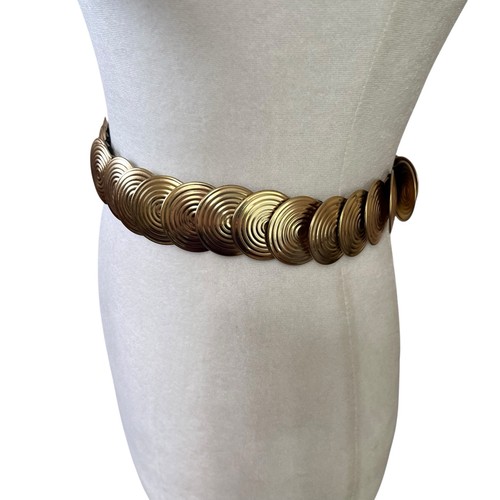 VTG 90s y2k Gold Tone Statement Belt Discs Concho Stretch One Size Metal Layered - Picture 2 of 8