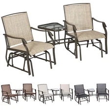 Outsunny Double Patio Glider With Tea Table, Tempered Glass, Outdoor, Garden
