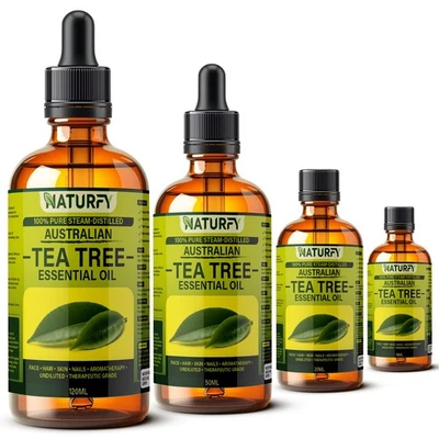 NATURFY 100% Pure Tea Tree Essential Oil Certified Organic Skin Face Hair Aromatherapy