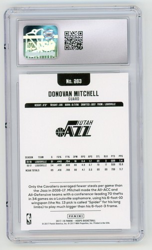 2017-18 Panini NBA Hoops Basketball Donovan Mitchell RC #263 CSG Gem Mint 10 - Picture 2 of 2