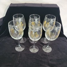 Set of 6 Vintage Libby Gold Leaf Stemmed Wine Glass