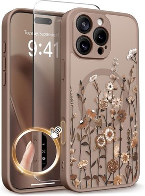 iPhone 16 Pro Max Case Floral Translucent Women Magnetic Phone Case, Full Camera