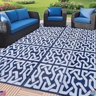 SAND MINE Reversible Outdoor Mat - 5' x 8' Dark Blue & White Rug for RV, Patio