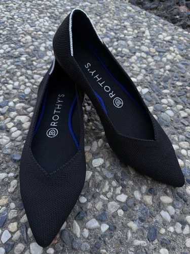 Rothys "The Point" schwarze flache Strick-Ballerinas Größe 8 W Damen