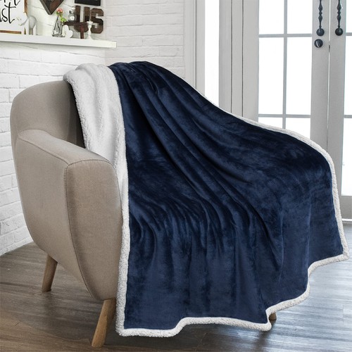 Sherpa Fleece Throw Blanket for Couch, Navy Blue, Plush Soft Fuzzy Sofa Blank... - Picture 1 of 9