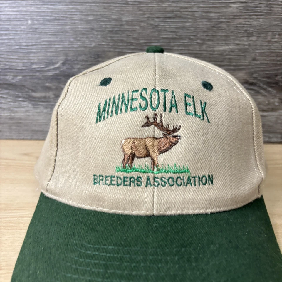 Minnesota Elk Breeders Association Hat Cap Snap Back Tan Green Embroidered Mens - Image 2 of 4