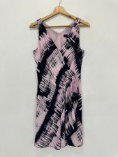 SABA Dress Women 8 Silk V Neck Sleeveless Faux Wrap Pink Black Abstract Lined