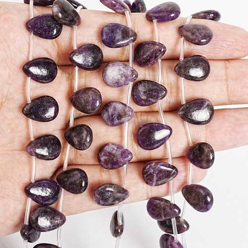 Perline di pietre preziose a goccia viola liscio AAA lepidolite 13X10X5MM 15" - Foto 3 di 3