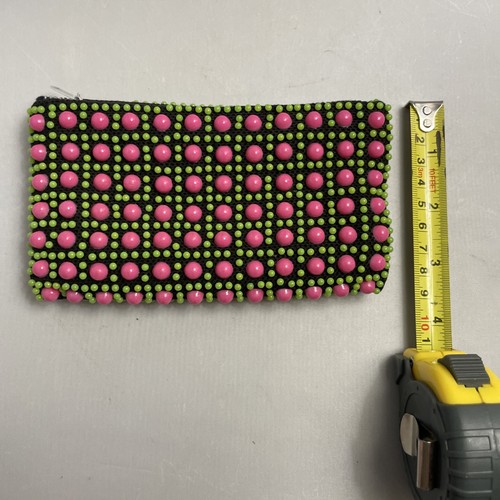 Candy Dot Zippered Bag Fuchsia Pink & Lime Green on Black 1960s Vintage - Picture 9 of 10