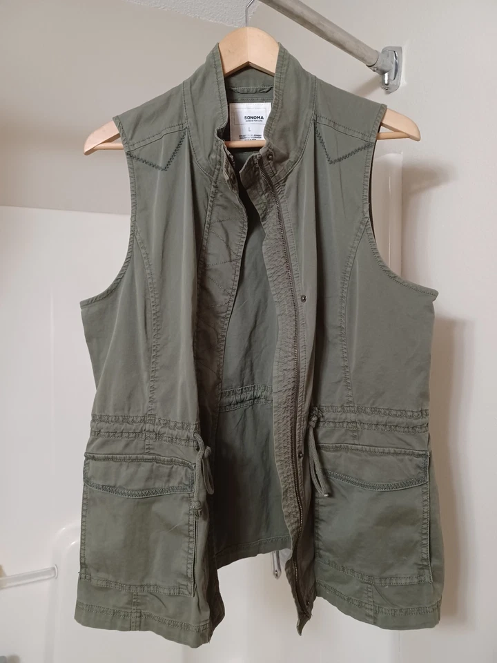Chaleco utilitario Sonoma para mujer verde oliva sin mangas con cordón cintura militar L Foto 4 de 4