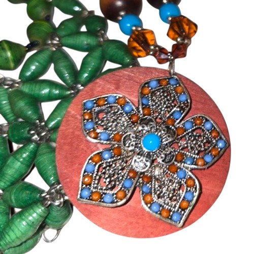 Halskette Konvolut Lot (16) Zelluloid Holz Acryl Ton geflochten Handarbeit - Bild 6 von 11