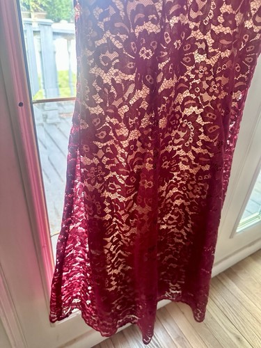 🩷May Queen Couture - 6 rote Stretch Spitze Meerjungfrau langes Abend-/Abiballkleid USA - Bild 7 von 11