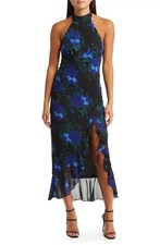 NWT Lulus Elegant Entrance Floral Halter Cocktail Dress Black Floral M