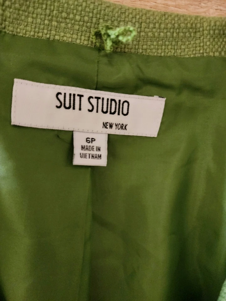 Traje Estudio Falda Conjunto Mujer 6 PETITE Verde Tejido Carrera Fiesta Formal 100% Algodón Foto 3 de 4