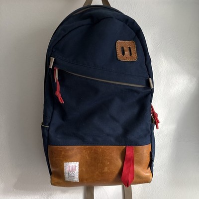 Topo Designs Daypack Classic Backpack Made In USA  Blue With Leather