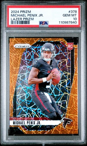 2024 Panini Prizm Michael Penix Jr ORANGE LAZER Prizm Rookie RC #378 PSA 10 GEM - Bild 1 von 3