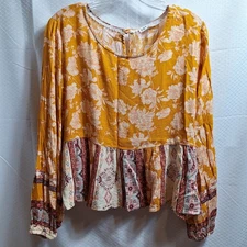 JOLT Peplum Top Sz XL Multi Media Floral Cottagecore Hippie Peasant Fairy Y2K
