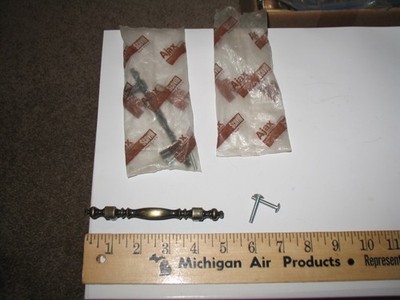 2 VTG NOS DOOR DRAWER PULLS + SCREWS AJAX 9586 RUBBED BRUSHED BRASS BRONZE LOT J