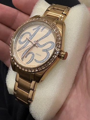 FOSSIL BQ1096 LADIES WATCH STELLA CARISSA ROSE GOLD FACE STEEL BRACELET CRYSTALS - Picture 3 of 4