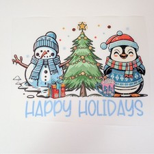 DTF Transfer Happy Holidays Snowman & Penguin Theme READY TO PRESS