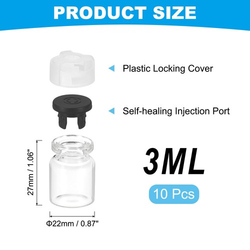 Frascos de muestra de vidrio transparente de 3 ml, botellas pequeñas de líquido de 10 piezas, negras - Imagen 2 de 7