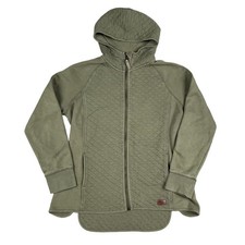 L.L. Bean Womens 1/4 Zip Love Green Quilted Hooded Sweater Sz Medium