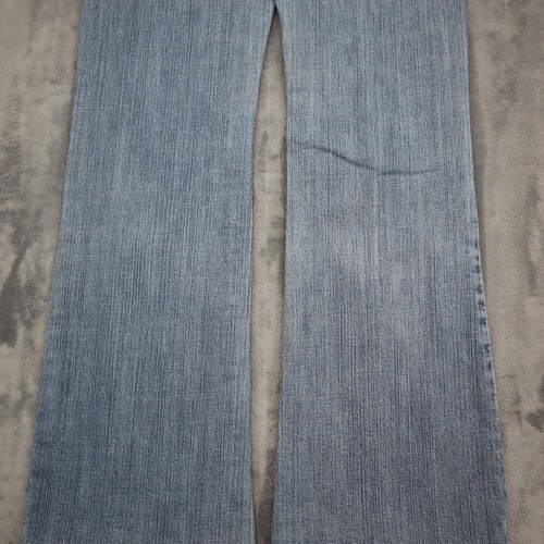 Pantalones informales para mujer 11 azules tiro medio diseño 5 bolsillos pierna acampanada pantalones de mezclilla descoloridos - Imagen 17 de 18