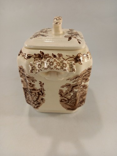 Masons Ironstone Watteau lidded jar sugar bowl brown 4.5in high VGC - Picture 9 of 16