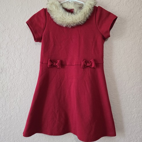 Gymboree Girls Red Faux Fur Collar Dress Size 6 | Holiday Christmas Party Bow - Picture 1 of 6