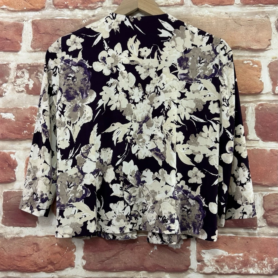 Jessica Howard Blazer Womens 4 Petite Floral Abstract Stretchy Cropped Jacket - Image 4 of 4