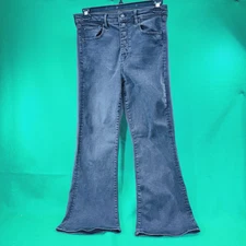 American Eagle Black Next Level Stretch Highest Rise Flare Jeans Wms Sz 10 Shrt