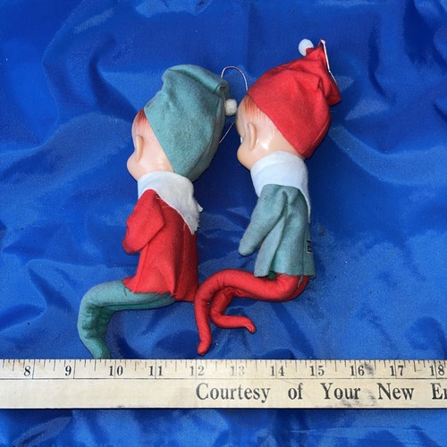 2 Elfi di Natale vintage anni 50 su scaffale ginocchiere Pixie Elfi Jestia Giappone MCM - Foto 4 di 4