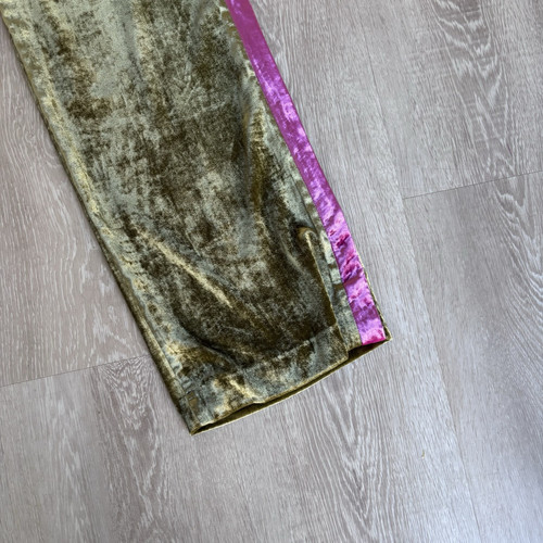 Boden Westbourne Velvet Trousers Size 12 Khaki Green Pink Stripe Luxe New - Picture 2 of 12