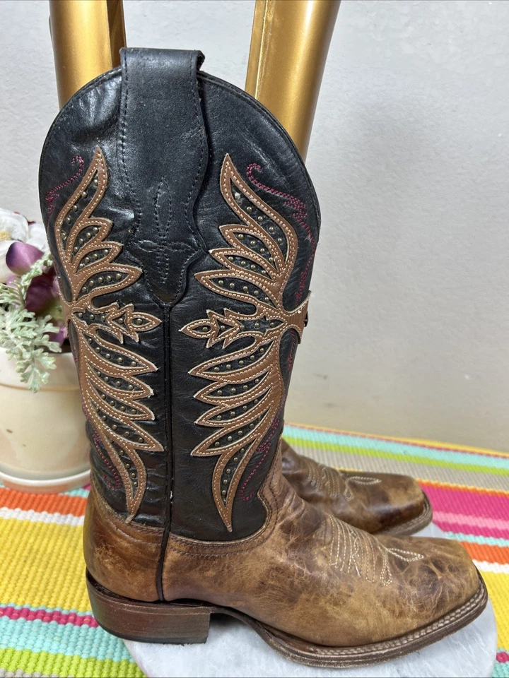 Botas de Vaquera Circle G L2024 Marrón Piel de Vaca Bordadas Tachonadas Para Mujer Talla 9 M Foto 4 de 4