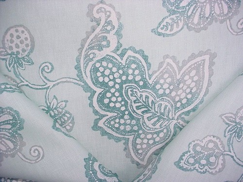 2-3/8Y Kravet Nahuel Aqua Sky Blue Jacobean Floral Linen Upholstery Fabric - Picture 2 of 4