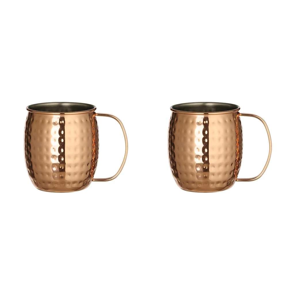 Zap Impex Set 4 Bicchieri In Rame E Acciaio Inox - 400 Ml, Fatto A Mano In India, Esterno Martellato, Per Moscow Mule, Tè, Caffè E Bevande Fresche