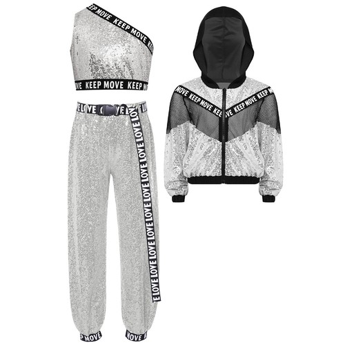 Kids Girls Suit Tank Top Set Dancewear Outfit Training Sweatsuit Athletic Jazz - Picture 58 of 69
