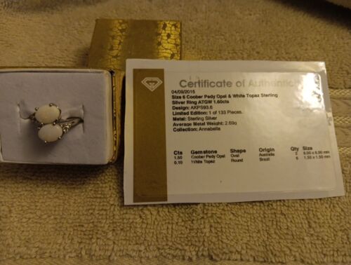 Certified Coober Pedy Opal And White Topaz Ring Limited Edition - Picture 3 of 3