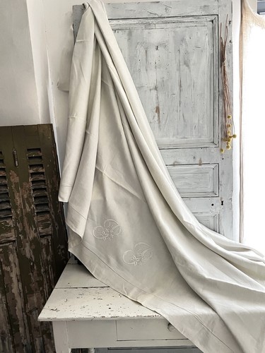 Antique LARGE FrenchTROUSSEAU floppy LINEN FIL sheet TT mono c1880 - Picture 17 of 24