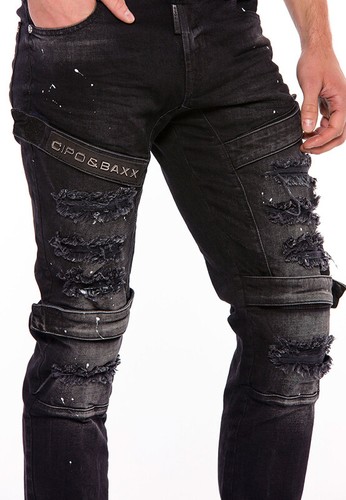 Cipo & Baxx SNIPER Men's Jeans Denim Black CD555 Slim Fit All Sizes New - Picture 7 of 8