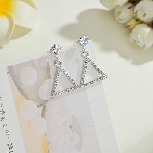 Diamante Rhinestone Zircon Triangle Earrings Women Girl Stone Dangle Jewellery - Picture 3 of 3