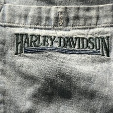 HARLEY DAVIDSON Denim Shirt Mens SMALL Long Sleeve Embroidered Pocket Button VTG