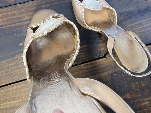 SALVATORE FERRAGAMO Pointed Slingback Metalic Leather Heels Women Size 7.5 - Picture 22 of 22
