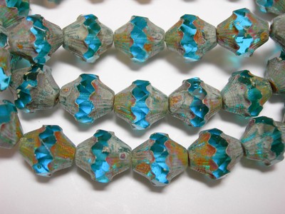 15 8mm Capri Blue with Bronze Firepolished Thru Cuts Czech Glass Beads
