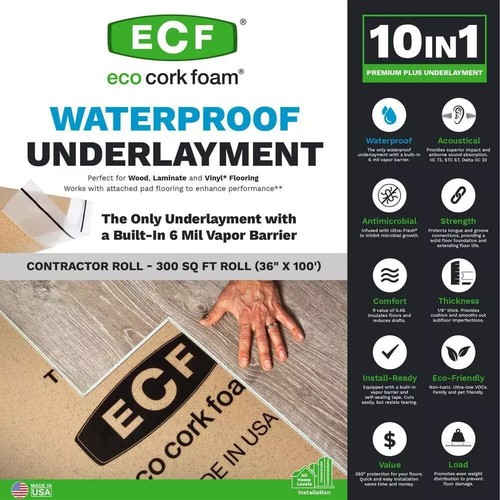 300 sq.ft. Waterproof Underlayment Vinyl Plank Laminate with 6-Mil Vapor Barrier - Picture 6 of 17