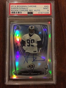 2014-Bowman-Chrome-Rams-Aaron-Donald-Rookie-Refractor-On-Card-Auto-PSA-9-MINT